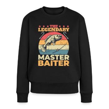 L’humour légendaire de la pêche Master Baiter - Pull Premium bio Femme - noir - Devant - Julia (174cm)