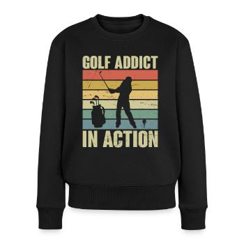 Golf Addict in Action Retro - Frauen Premium Bio Pullover - Schwarz - Vorne - Julia (174cm)