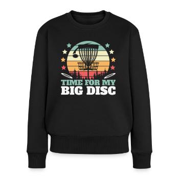 C’est l’heure de mon Big Disc Disc Golf rétro - Pull Premium bio Femme - noir - Devant - Julia (174cm)