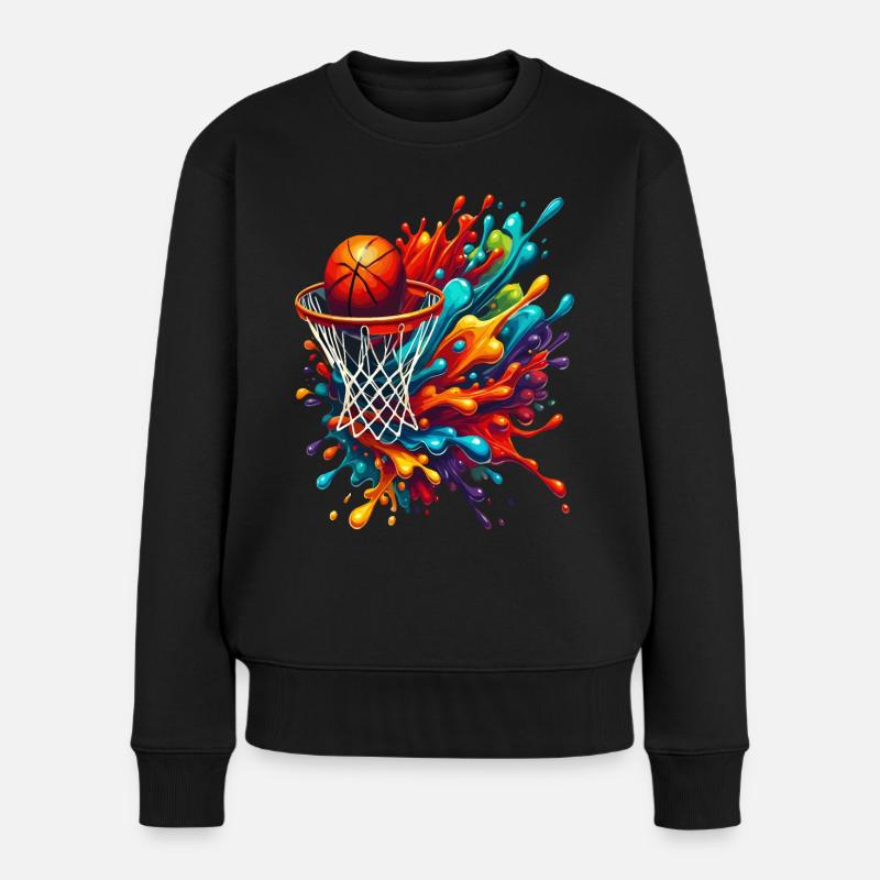 Bunte Basketball Tie Dye Farbe Splash Hoop Net - Frauen Premium Bio Pullover - Schwarz