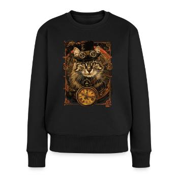 Chat steampunk - Pull Premium bio Femme - noir - Devant - Julia (174cm)