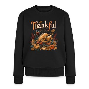 Dankbares Gobble Wobble Thanksgiving - Frauen Premium Bio Pullover - Schwarz - Vorne - Julia (174cm)