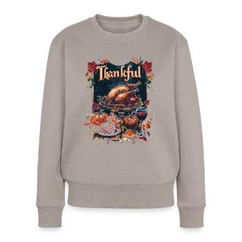 Dankbares Gobble Wobble Thanksgiving - Frauen Premium Bio Pullover - Taupe - Vorne - Julia (174cm)