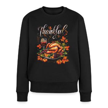 Dankbares Gobble Wobble Thanksgiving - Frauen Premium Bio Pullover - Schwarz - Vorne - Julia (174cm)