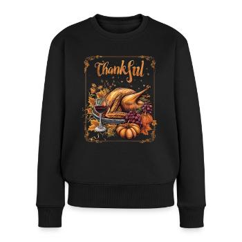 Dankbares Gobble Wobble Thanksgiving - Frauen Premium Bio Pullover - Schwarz - Vorne - Julia (174cm)