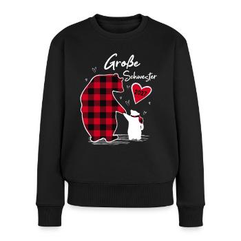 Große Schwester Bär 2027 - Frauen Premium Bio Pullover - Schwarz - Vorne - Julia (174cm)