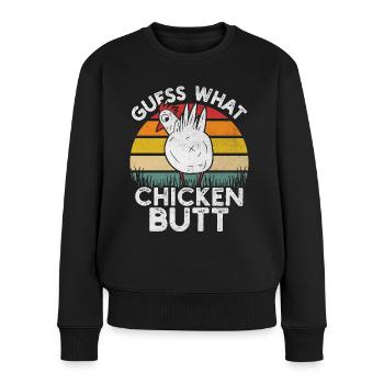 Ratet mal, was Chicken Butt Funny Chick Farm - Frauen Premium Bio Pullover - Schwarz - Vorne - Julia (174cm)