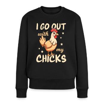 Je sors avec mes poussins - Funny Chicken Lover - Pull Premium bio Femme - noir - Devant - Julia (174cm)