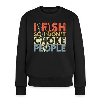 Je pêche pour ne pas étouffer les gens Drôle de pêche - Pull Premium bio Femme - noir - Devant - Julia (174cm)
