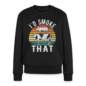 I'd Smoke That - Lustiger BBQ- und Grillliebhaber - Frauen Premium Bio Pullover - Schwarz - Vorne - Julia (174cm)