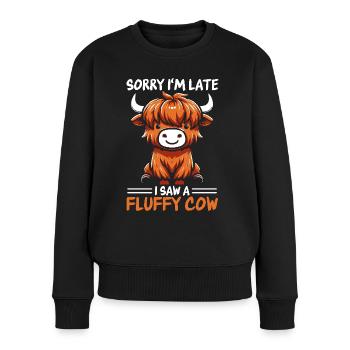 Sorry Im Late I Saw a Fluffy Cow Cute Highland Cow - Women's Premium Organic Jumper - black - Front - Julia (174cm)