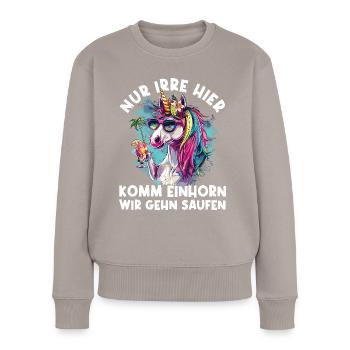 Refreshing Cocktail Unicorn Saying - Women's Premium Organic Jumper - taupe - Front - Julia (174cm)