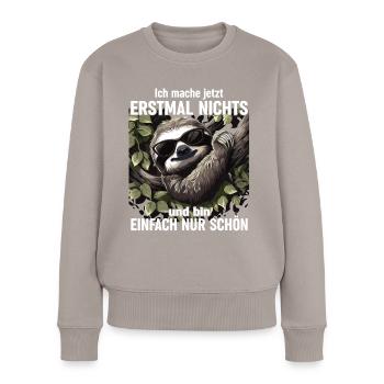 Office Humor Late Riser Sloth - Women's Premium Organic Jumper - taupe - Front - Julia (174cm)