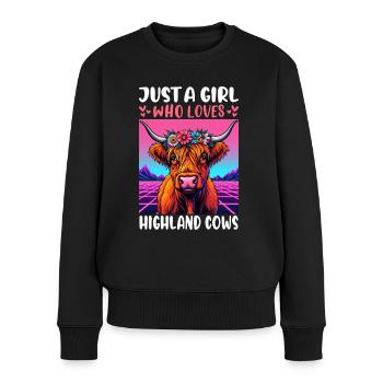 Just a Girl Who Loves Highland Cows - Frauen Premium Bio Pullover - Schwarz - Vorne - Julia (174cm)