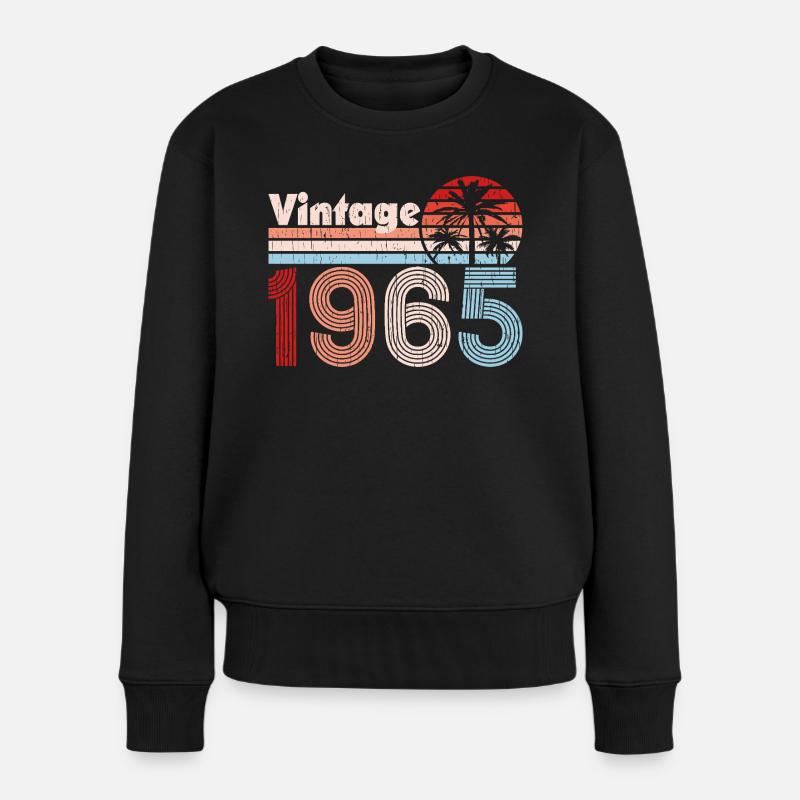 Vintage 1965 Palmen Retro Geburtstag - Frauen Premium Bio Pullover - Schwarz