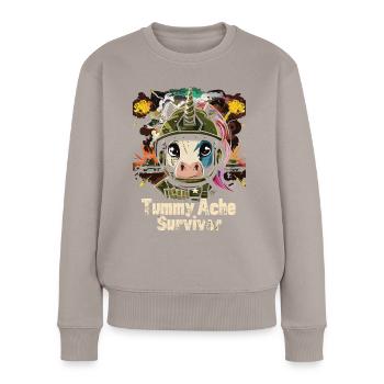 Lustiges Einhorn Meme Bauchschmerzen - Frauen Premium Bio Pullover - Taupe - Vorne - Julia (174cm)
