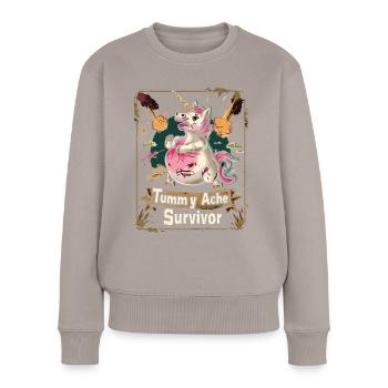 Lustiges Einhorn Meme Bauchschmerzen - Frauen Premium Bio Pullover - Taupe - Vorne - Julia (174cm)