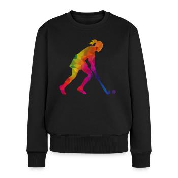Hockey Frauen Hockeyspielerin Bunt - Frauen Premium Bio Pullover - Schwarz - Vorne - Julia (174cm)