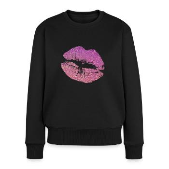 Glitzer Lippen - Frauen Premium Bio Pullover - Schwarz - Vorne - Julia (174cm)