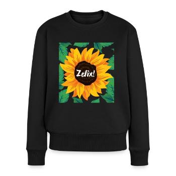 Zefix Sonnenblume - Frauen Premium Bio Pullover - Schwarz - Vorne - Julia (174cm)