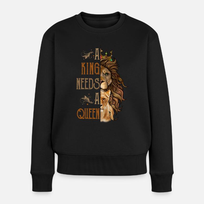 King and Queen Löwen Partner Pärchen - Frauen Premium Bio Pullover - Schwarz