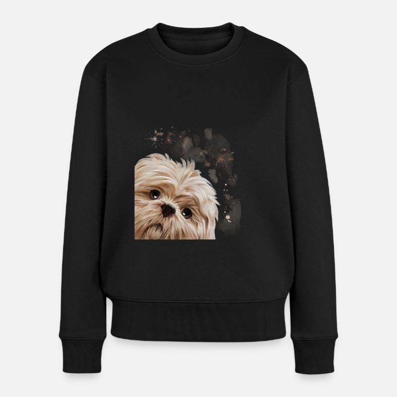 Chien Curieux Shih Tzu - Pull Premium bio Femme - noir