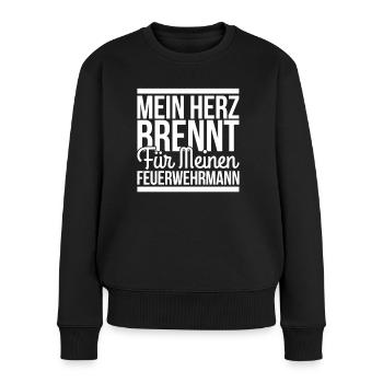 Mein Herz Bennt fuer meinen Feuerwehrmann - Frauen Premium Bio Pullover - Schwarz - Vorne - Julia (174cm)