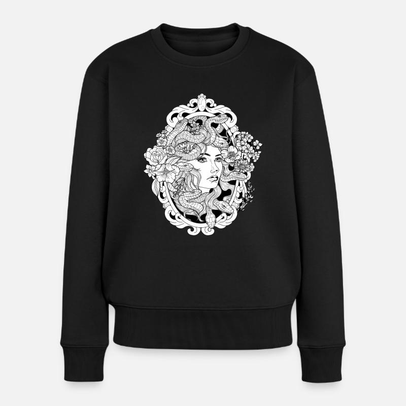Medusa Schlangen Haar Griechisch Spiegel Schön - Frauen Premium Bio Pullover - Schwarz