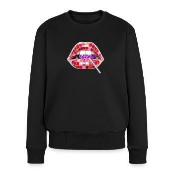 Disco Lips with Lollipop - Pull Premium bio Femme - noir - Devant - Julia (174cm)