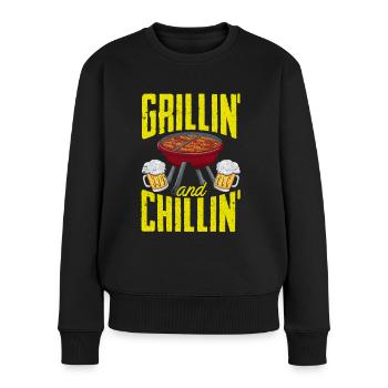 Grillen BBQ - Frauen Premium Bio Pullover - Schwarz - Vorne - Julia (174cm)