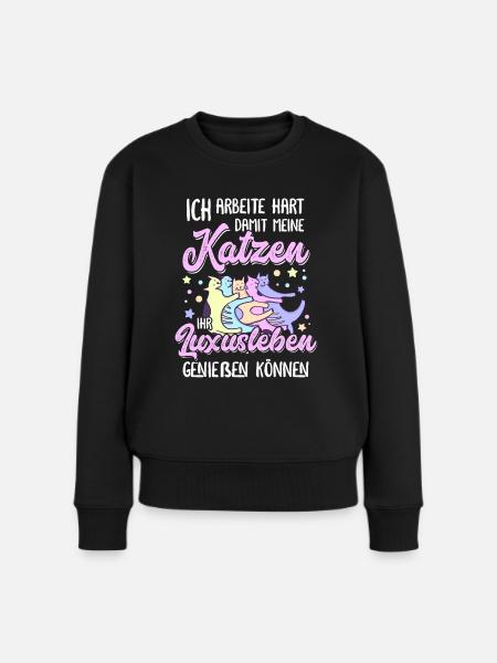 Katzenmama Katzen Spruch Katzenliebhaber Geschenk - Frauen Premium Bio Pullover - Schwarz