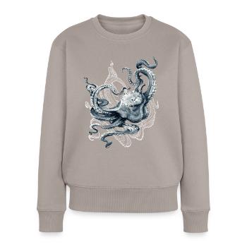 Octopus Realistic Blue Ocean Kraken Tintenfisch - Frauen Premium Bio Pullover - Taupe - Vorne - Julia (174cm)