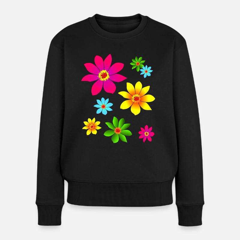 bunte Blumen, farbenfroh, blühend, Blüten, blumig - Frauen Premium Bio Pullover - Schwarz