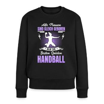 Handballerin Handballer Handball Sport Geschenk - Frauen Premium Bio Pullover - Schwarz - Vorne - Julia (174cm)