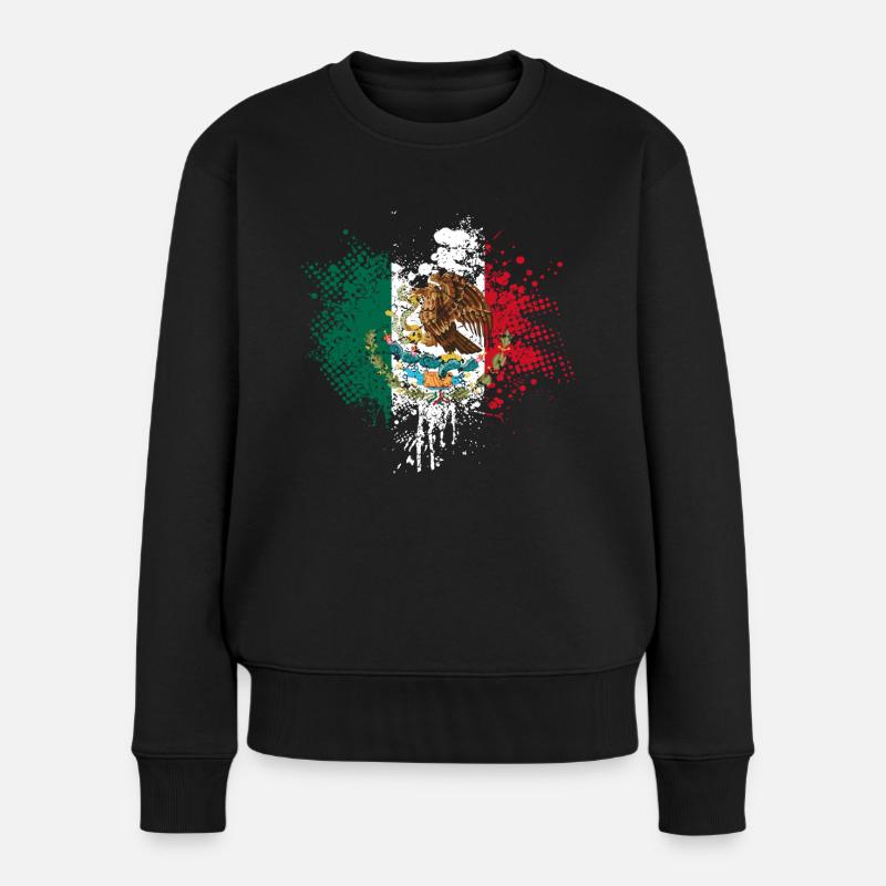 Mexiko Flagge Adler Wappen - Frauen Premium Bio Pullover - Schwarz