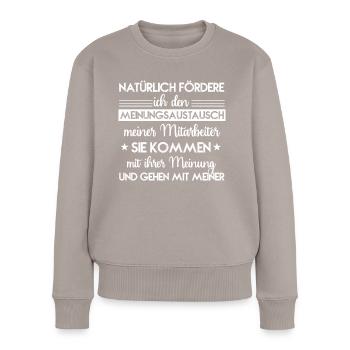 Natürliche fördere ich den Meinungsaustausch - Frauen Premium Bio Pullover - Taupe - Vorne - Julia (174cm)