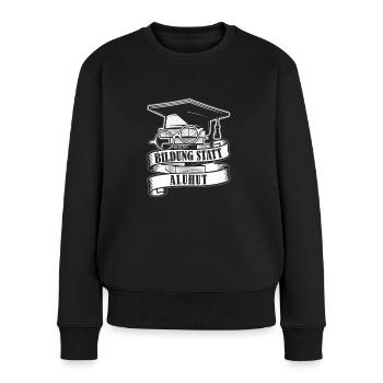 Bildung statt Aluhut Anti Verschwörungstheoretiker - Frauen Premium Bio Pullover - Schwarz - Vorne - Julia (174cm)