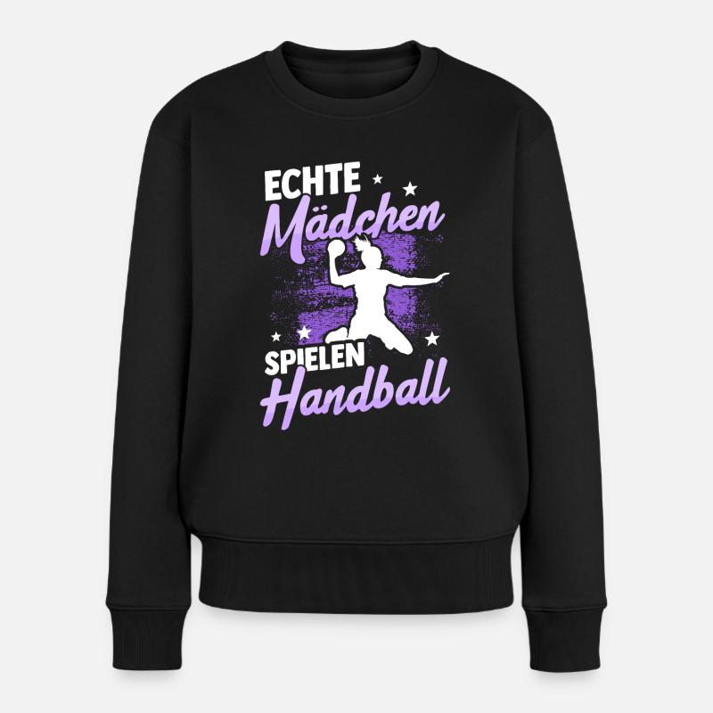 Echte Mädchen Spielen Handball Sport Handballerin - Frauen Premium Bio Pullover - Schwarz