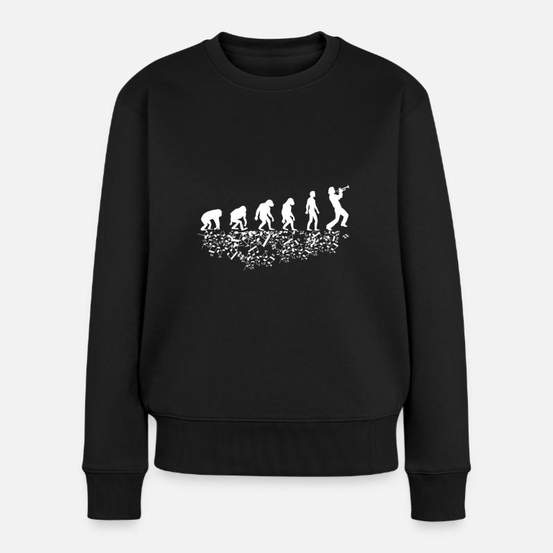 Evolution mit Trompeter - Frauen Premium Bio Pullover - Schwarz