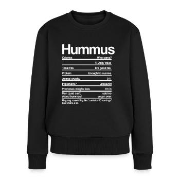HUMMUS NÄHRWERTE - Frauen Premium Bio Pullover - Schwarz - Vorne - Julia (174cm)