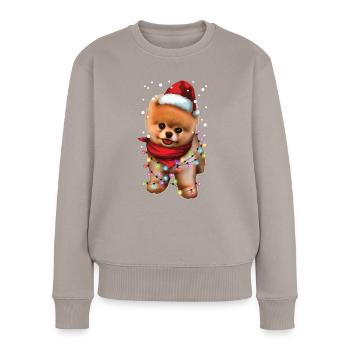 Chien de Poméranie de Noël - chiot mignon de Noël de Santa - Pull Premium bio Femme - taupe - Devant - Julia (174cm)