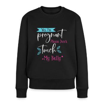 Oui je suis enceinte, ne touchez pas mon ventre - Pull Premium bio Femme - noir - Devant - Julia (174cm)
