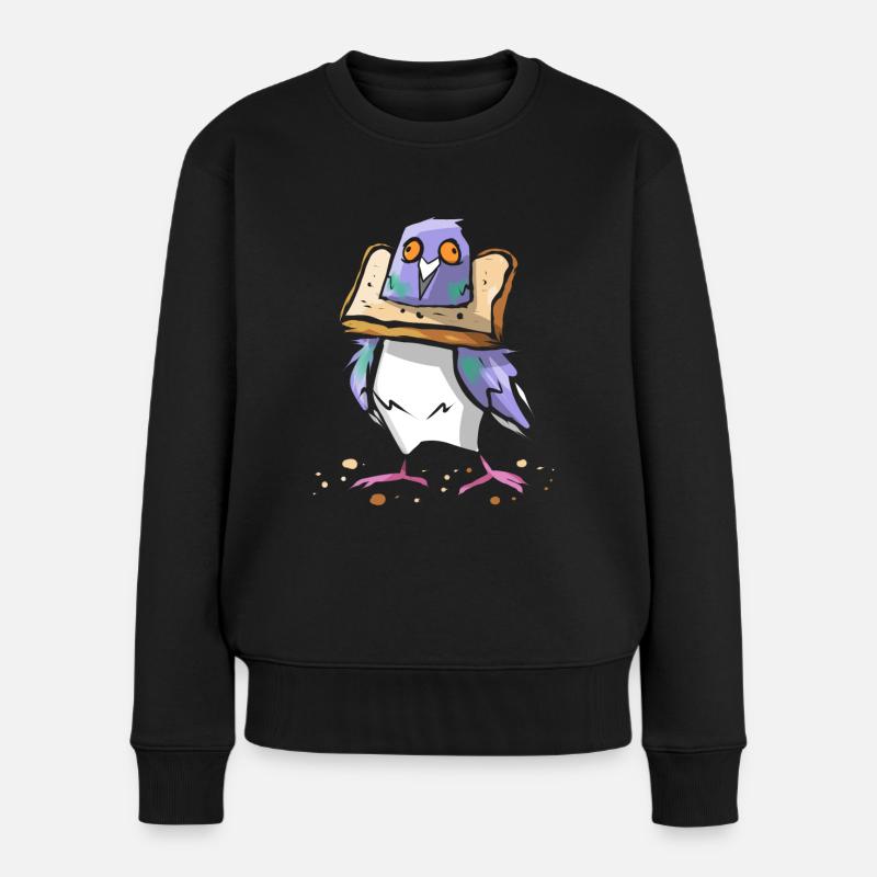 Lustige Taube mit Brot - Tauben Flüsterer Vogel - Frauen Premium Bio Pullover - Schwarz