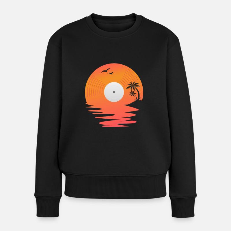 Vinyl Schallplatte Retro Meer Sunset DJ Geschenk - Frauen Premium Bio Pullover - Schwarz