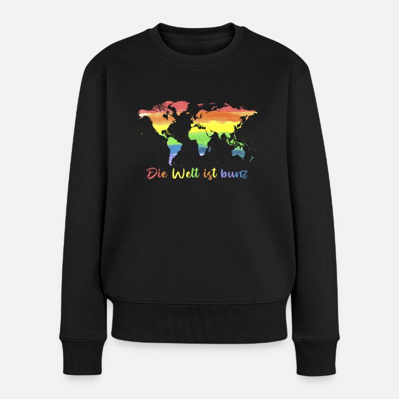 Die Welt ist Bunt - Regenbogen Flagge Toleranz - - Frauen Premium Bio Pullover - Schwarz