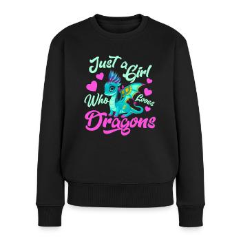 Just a Girl Who Loves Dragons - Frauen Premium Bio Pullover - Schwarz - Vorne - Julia (174cm)