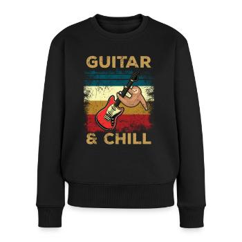 Vintage Faultier Gitarre Guitar & Chill - Frauen Premium Bio Pullover - Schwarz - Vorne - Julia (174cm)