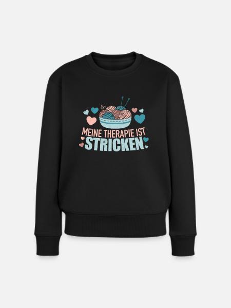 Stricken - Therapie ich muss nur stricken - Frauen Premium Bio Pullover - Schwarz