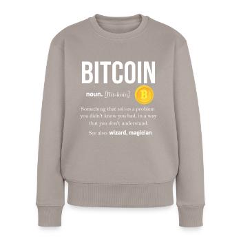 bitcoin - Frauen Premium Bio Pullover - Taupe - Vorne - Julia (174cm)