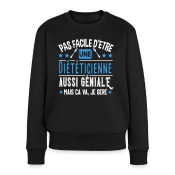 Diététicienne Cadeau Métier Diététique Nutrition - Pull Premium bio Femme - noir - Devant - Julia (174cm)